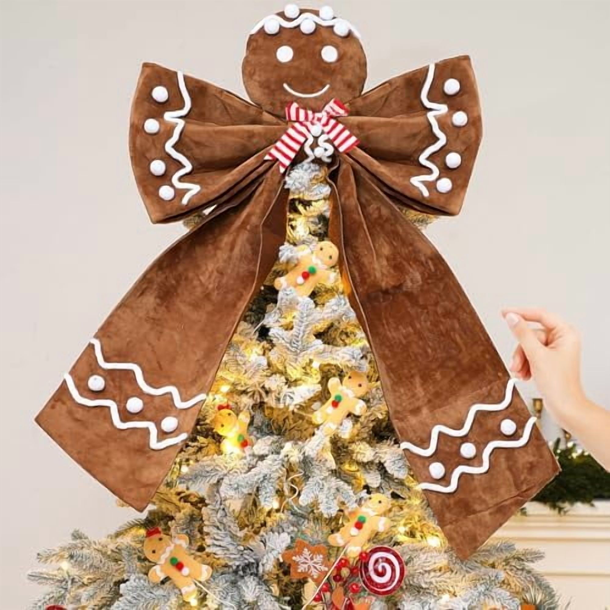 20 x 28 Extra Large Christmas Gingerbread Bow Tree Topper Wreath Brown ...