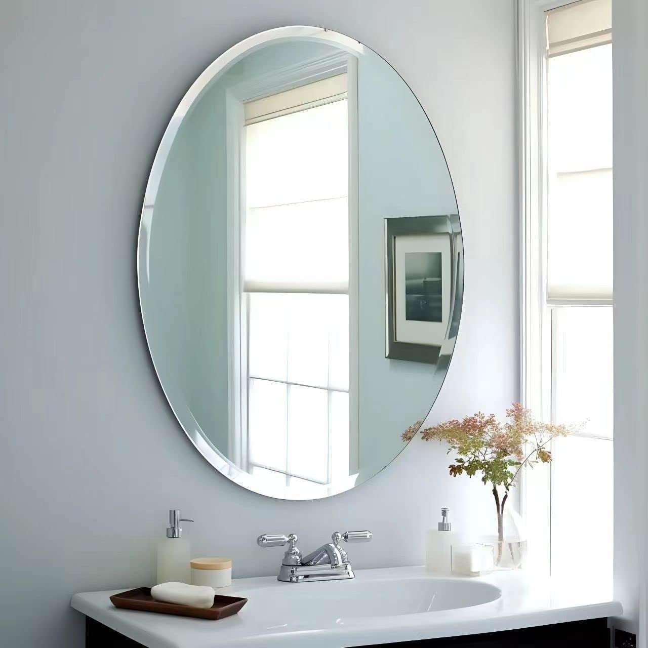 Modern Frameless Oval Glass Bathroom Wall Mirror