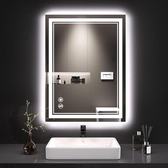 20 x 28'' LED Bathroom Mirror Anti-Fog LED Mirror for Bathroom Dimmable 3 Colors Bathroom Mirror with LED Lights Vanity Mirror Front and Backlit Wall Mounted Horizontal/Vertical