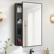 KZElegy Bathroom Medicine Cabinet  with Mirror ,20" x 30" Wall Mount Storage Medicine Cabinet with Mirror,Adjustable Shelves and Tempered Glass,Black