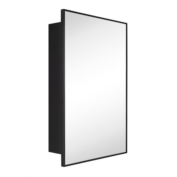 20'' x 30'' Black Recessed and Surface Mount Bathroom Medicine Cabinet with Mirror Matt Black Square Cornered Metal Framed Rounded Rectangle Medicine Cabinet Mirror