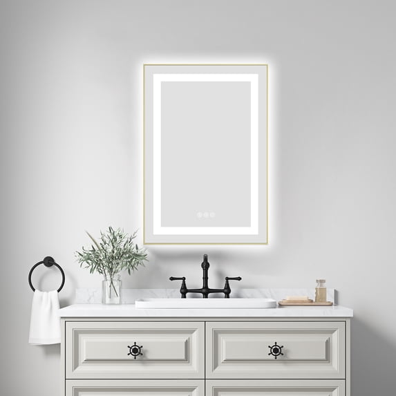 20 x 30 Inch Brushed Gold Aluminium LED Bathroom Mirror with Front and ...