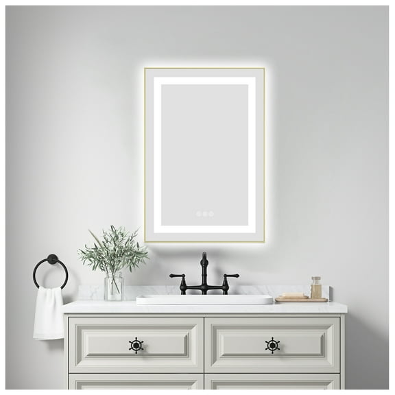 20 x 30 Inch LED Bathroom Mirror with Front and Backlight, Wall Mounted Vanity Mirror with Aluminum Frame, Anti-Fog, Memory, 3 Colors, Stepless Dimmable