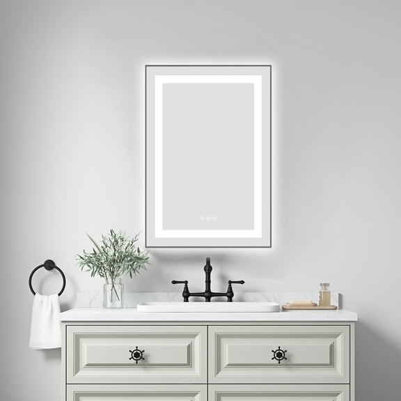 20 x 30 Inch LED Bathroom Mirror with Front and Backlight, Wall Mounted Vanity Mirror with Aluminum Frame,