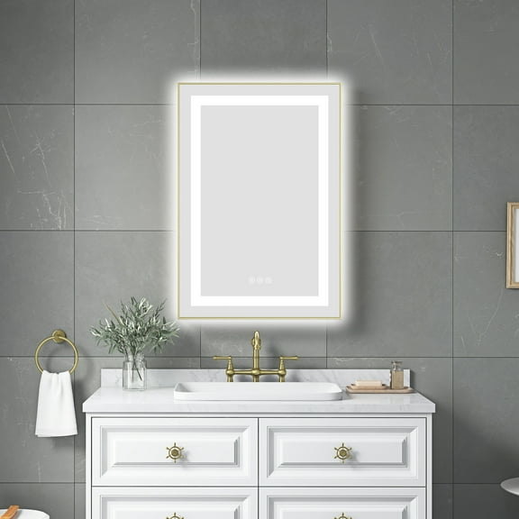 20 x 30 Inch LED Bathroom Mirror with Front and Backlight, Wall Mounted Vanity Mirror with Aluminum Frame,