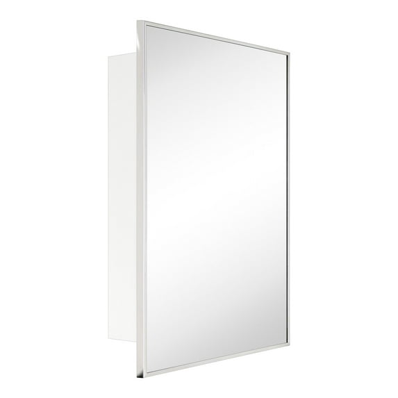 20'' x 30'' Polished Nickel Recessed and Surface Mount Bathroom Medicine Cabinet with Mirror Square Cornered Metal Framed Rounded Rectangle Medicine Cabinet Mirror