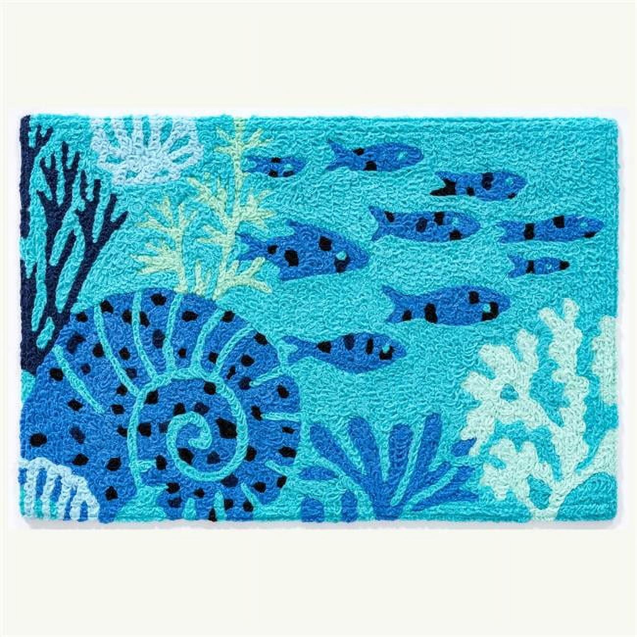 Aquamarine Blue Synthetic Rectangular Fish & Coral Area Rug