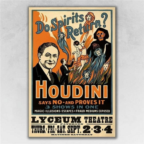 20 x 30 in. Houdini Spirits Vintage Magic Poster Multi Color Wall Art