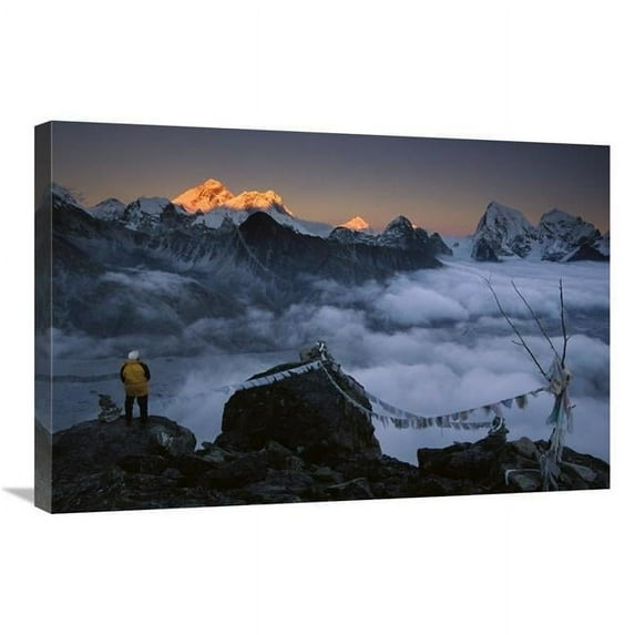 20 x 30 in. Mountaineer Enjoying the VIew of Mt Everest & the Himalayan Mountains At Sunset From Gokyo Ri, Khumbu, Nepal Art Print - Colin Monteath