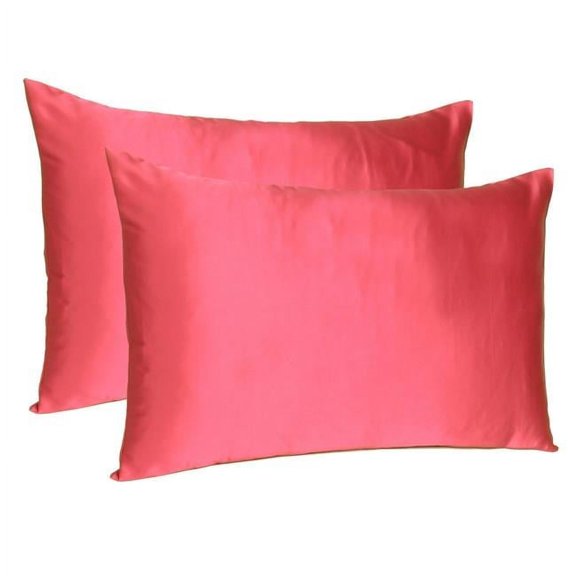 20 x 30 in. Poppy Red Dreamy Silky Satin Queen Size Pillowcases