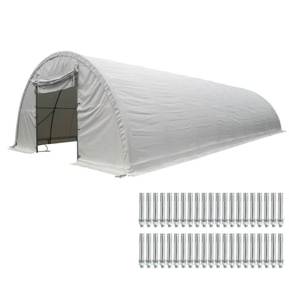 20' x 30' x 12' Hay Storage Shelter Kit with Roll-Up Doors Outdoor Portable Storage Shed for Vehicle & 42Pcs Hex Expansion Bolt Mounting for Concrete Installation