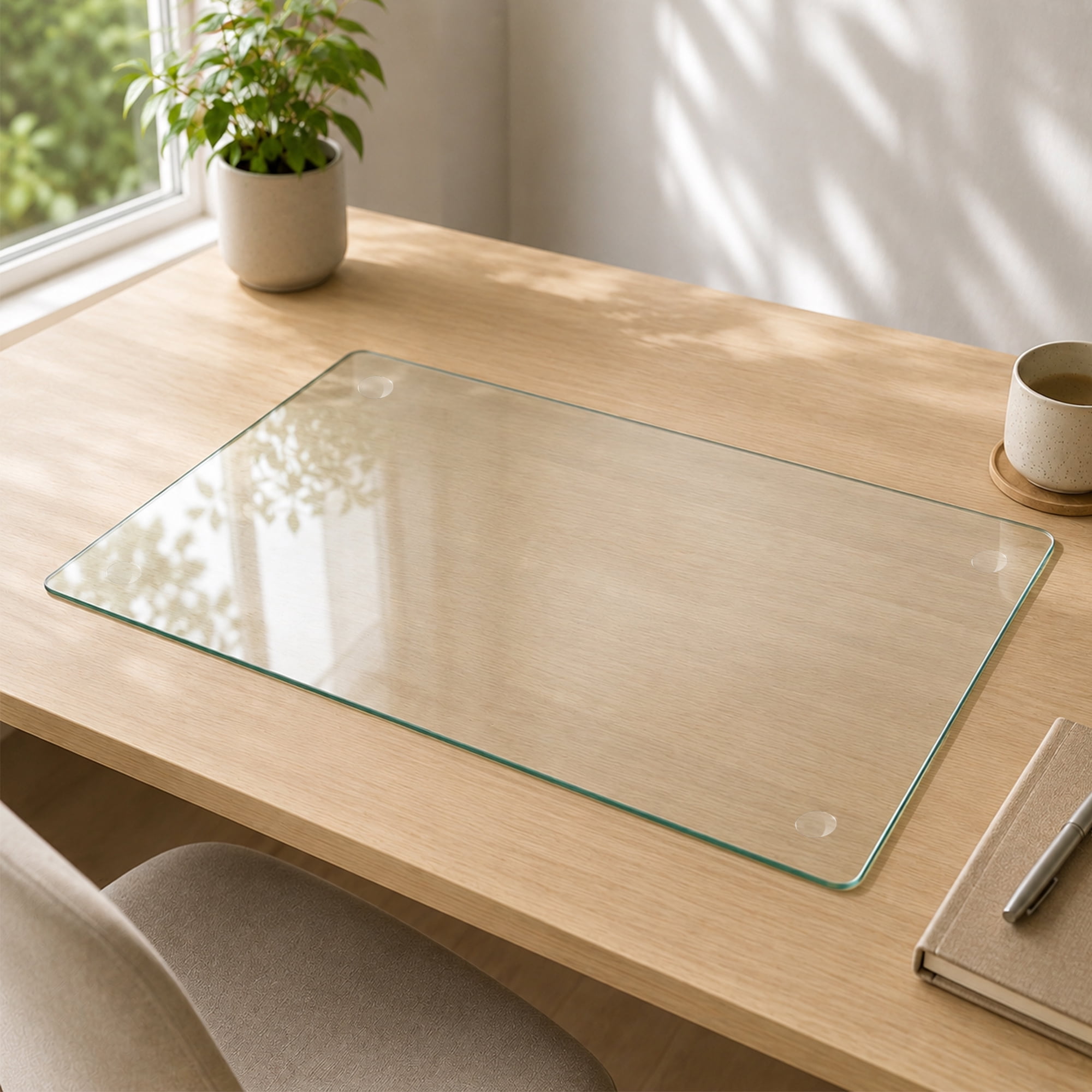 20 x 32 Inch Clear Tempered Glass Table Mat, Anti-Slip Desk Protector, Scratch & Heat Resistant, Polished Edge, Multi-Purpose Glass Pad for Home Office