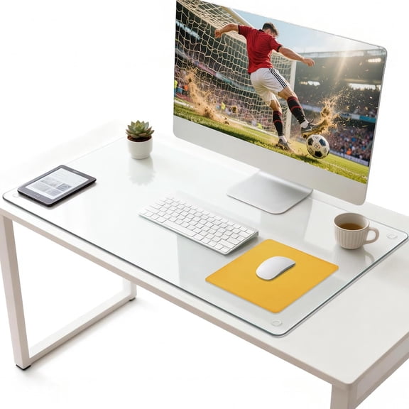 20 x 32 Inch Tempered Glass Desk Pad, Clear Office Mat for Keyboard and Monitor, Dry Erase Surface for Desktop Protection
