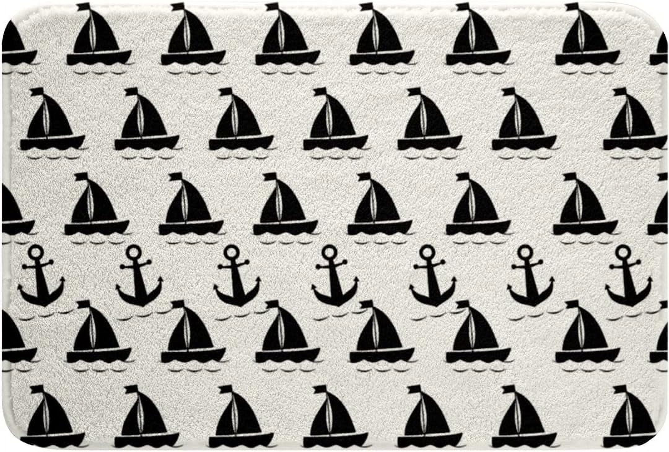 20" x 32"Nautical Themed Bathroom Rugs,Sailboat Anchor Carpet for Kids