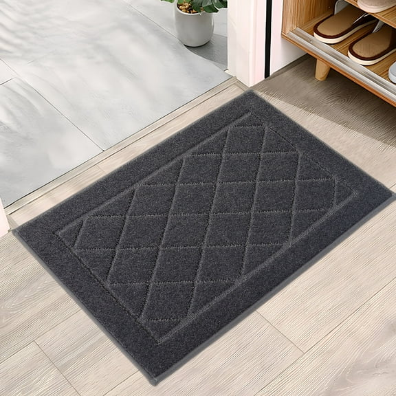 FloorHug 20" x 32" Non-Slip Door Mat, Machine Washable Entryway Rug,Indoor Dog Door Mat, Stain Resistant and Absorbent Welcome Mats for Front Back Door, Dark Grey