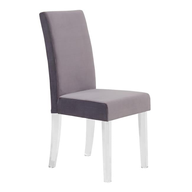 Gray Velvet Upholstered Parsons Side Chair with Acrylic Legs