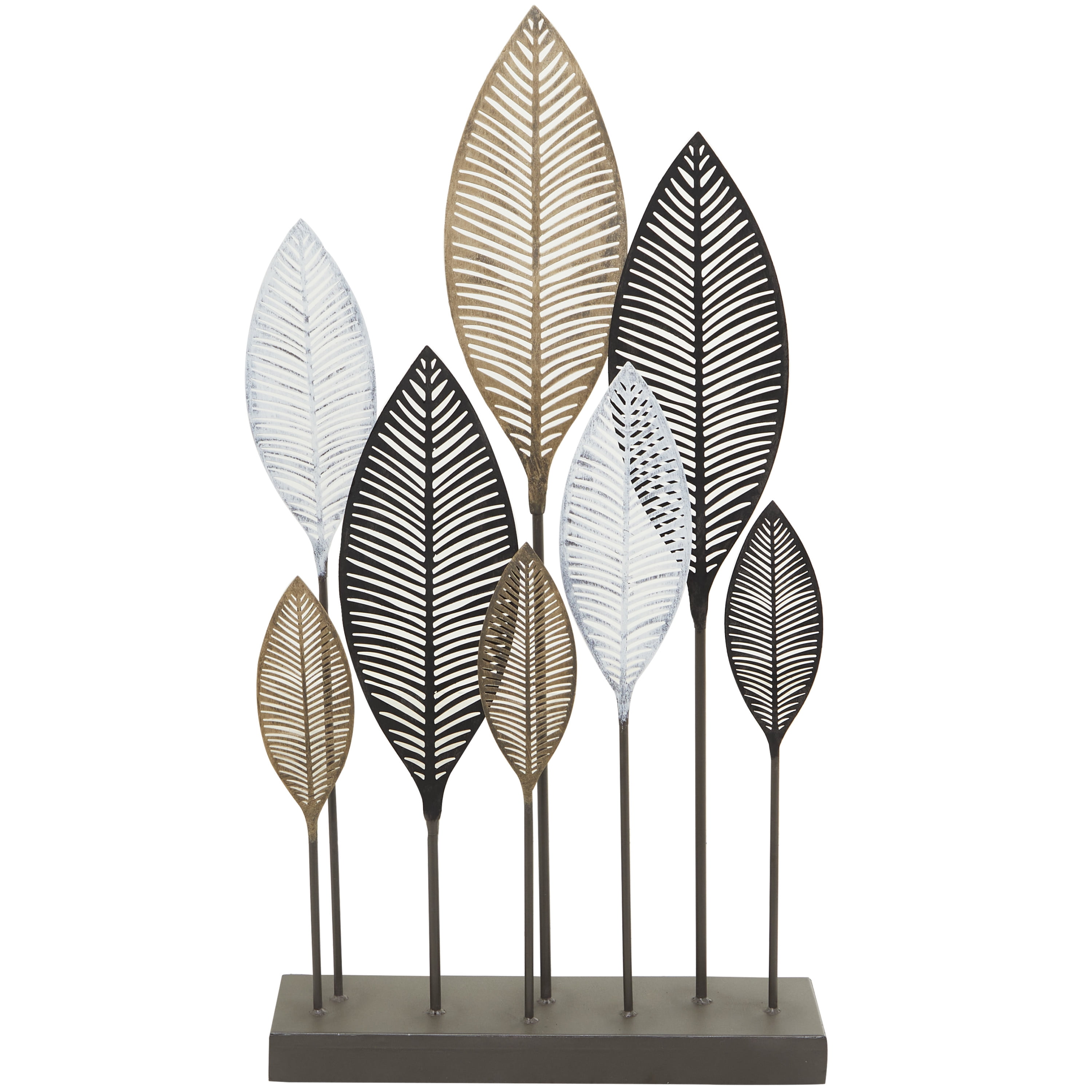 20" x 38" Bronze Metal Leaf Sculpture with Black Base, by DecMode