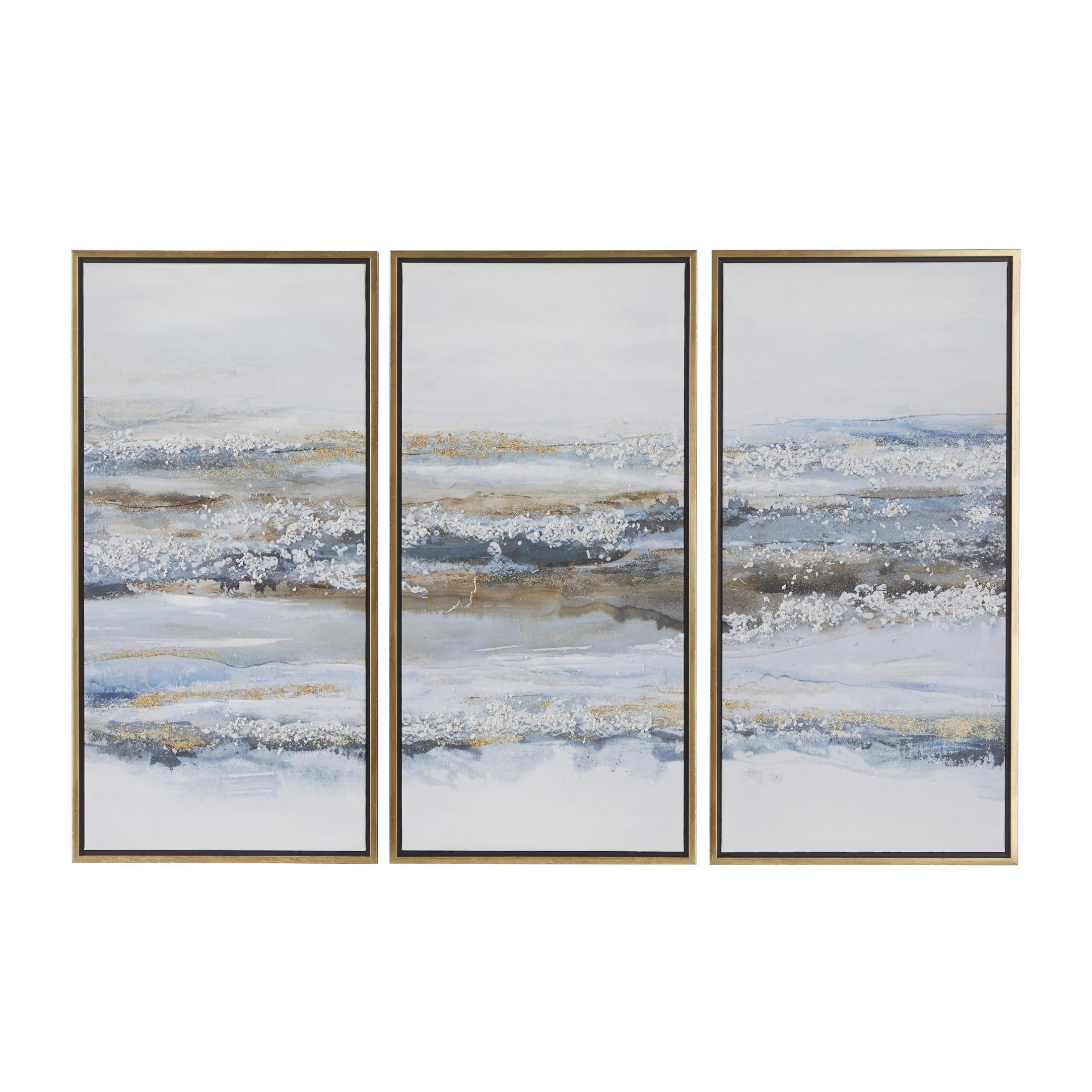 20" x 39" Landscape Framed Wall Art with Gold Frame, by DecMode (3 Count)