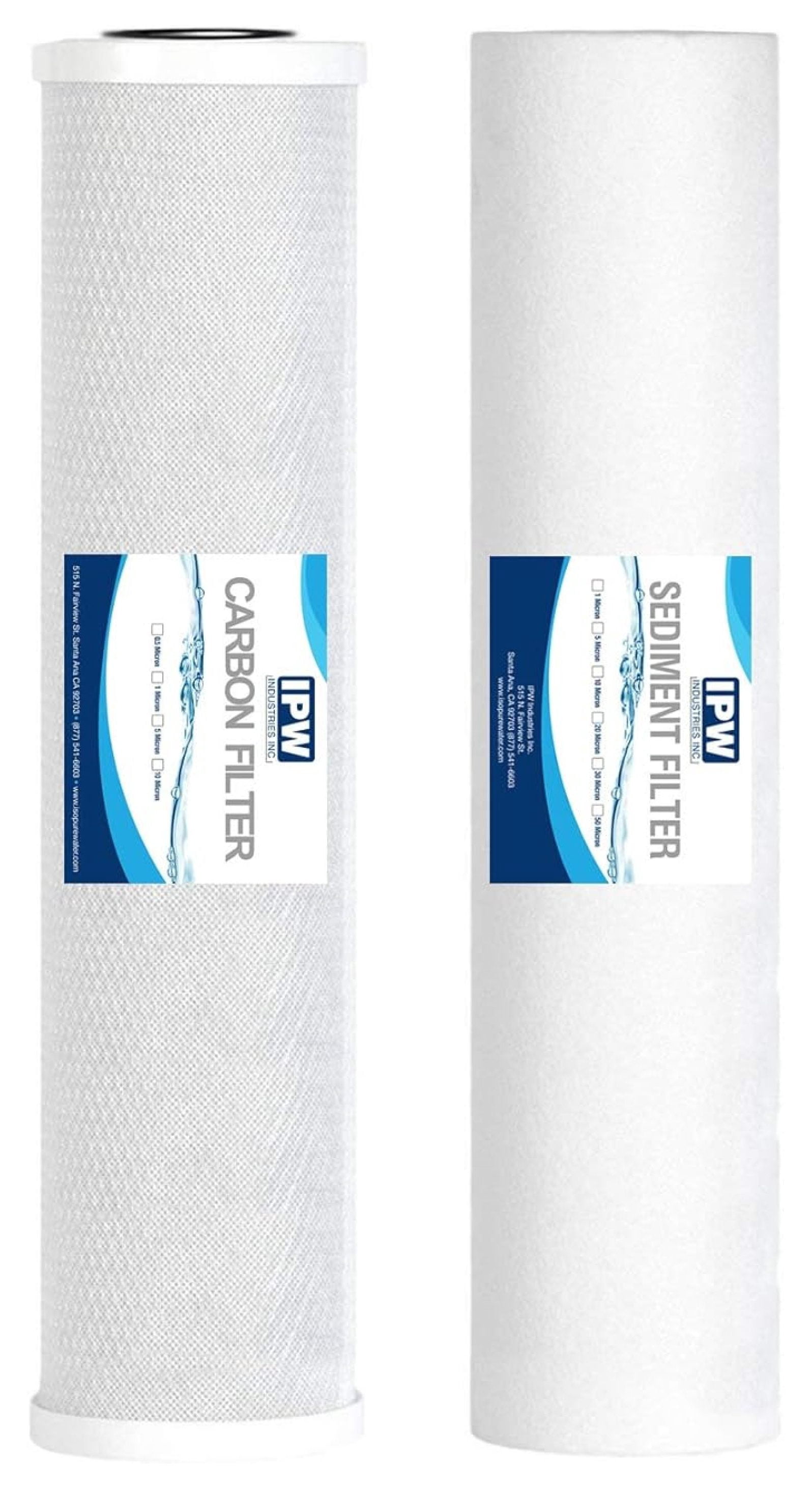 20" x 4.5" Full Flow CTO Carbon Block & Sediment Replacement Filter Cartridges Combo Set | Whole House Filters