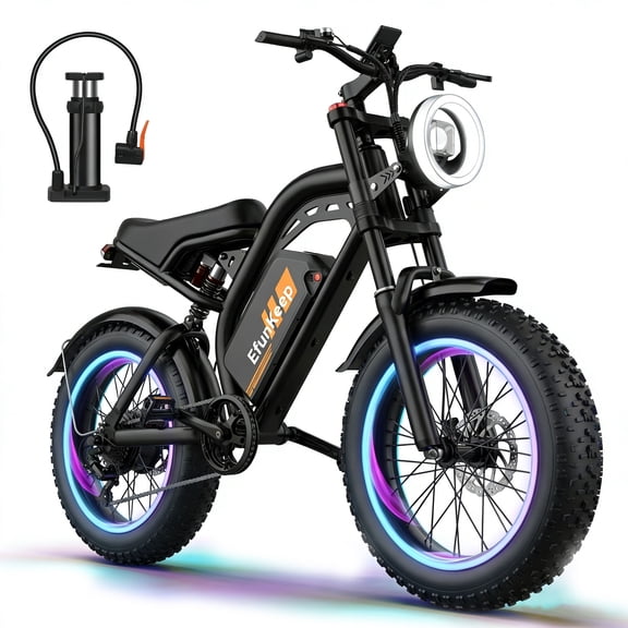 Efunkeep Adults 1500W Peak Motor Rear Drive E Bike 20inch Fat Tire, Mechanical Dual Disc Excels,48V 15.6Ah , UL2849 Tested Riding Eagles