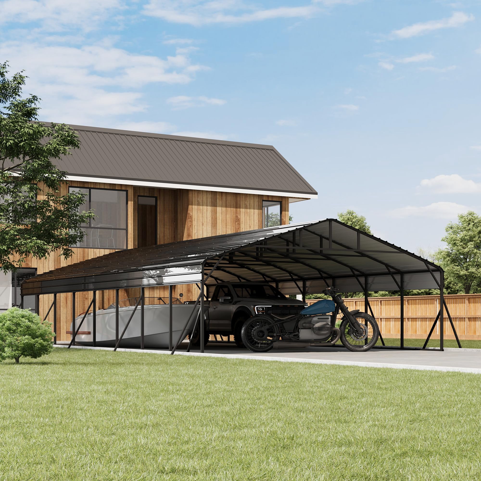 20 x 40 FT Metal Carport with Galvanized Steel Roof, Heavy Duty Metal Roof Carport with Enhanced Base, Tall MetalCarport Kits Garage for Tractors, Trucks, Boats, Cars