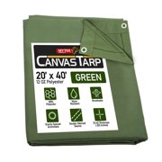 20 x 40 12oz Green Canvas Tarp with Grommets - Water Resistant - Heavy Duty Canvas Tarps - Multipurpose Tarpaulin Cover for Canopy Tent, Roof, Camping, Semi Trucks & Cargo