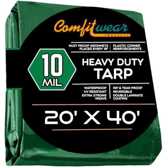 20' x 40' Heavy Duty Green/Black Reversible 10 Mil Poly Tarp$$Tools & Hardware Other