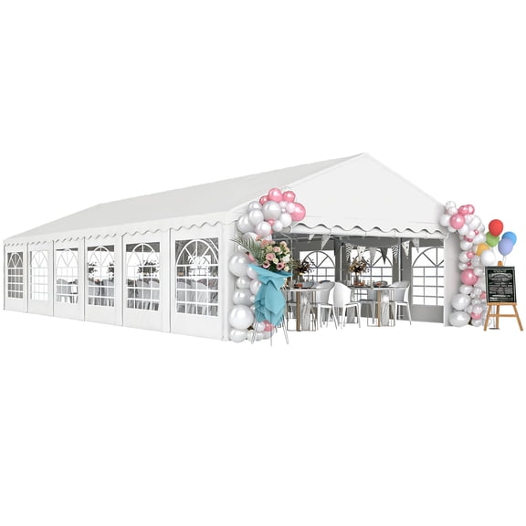 20' x 40' Party Tent, Outdoor Canopy Tent with Removable Sidewalls, 12 Windows for Parties, Wedding, Events, BBQ, White