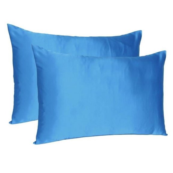 20 x 40 in. Bright Blue Dreamy Silky Satin King Size Pillowcases