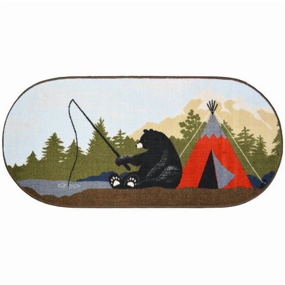 20 x 44 in. Oval Cozy Cabin Tepee Printed Nylon Kitchen Mat & Rug, Blue ...