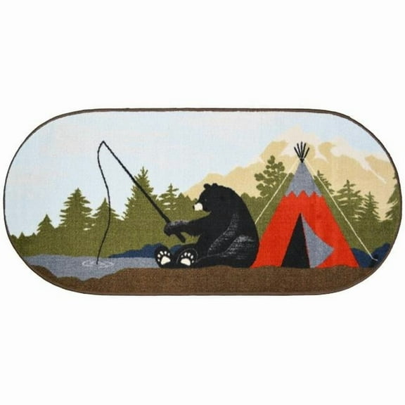 20 x 44 in. Oval Cozy Cabin Tepee Printed Nylon Kitchen Mat & Rug, Blue