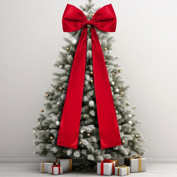 20 x 47 Inches Extra Large Christmas Satin Bows Christmas Tree Topper Decorations Giant Xmas Tree Toppers Bows for Home Wreath Wall Holiday Birthday Wedding Engagement Party Decor(Red)
