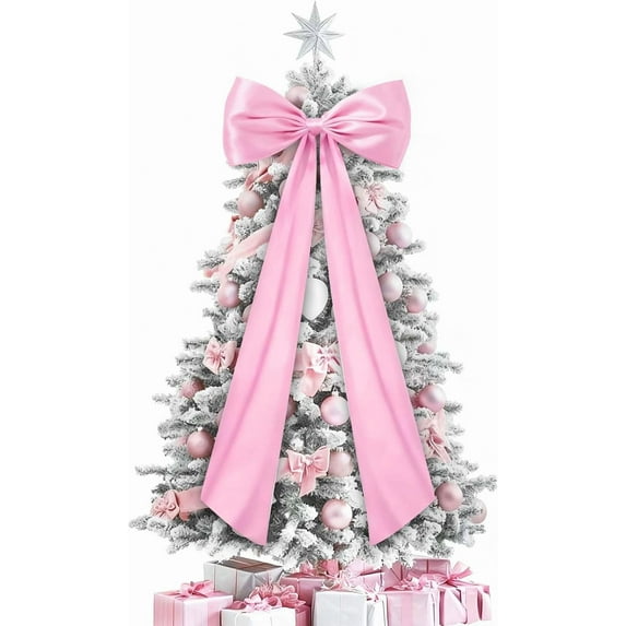 20 x 47 Inches Extra Large Christmas Tree Topper Bow, Christmas Wine Pink Stain Bow Giant Xmas Wreath, Christmas Decorations for Tree Topper Door Home Wall Party Holiday Birthday Wedding
