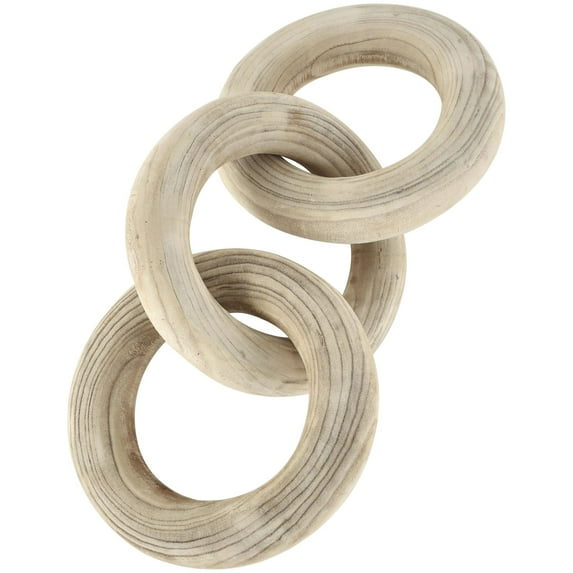 20" x 5" Cream Wood 3 Link Chain Sculpture with Natural Wood Grain, by DecMode