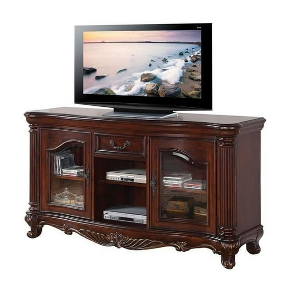 20 x 65 x 34 in. Brown Cherry Wood Glass TV Stand
