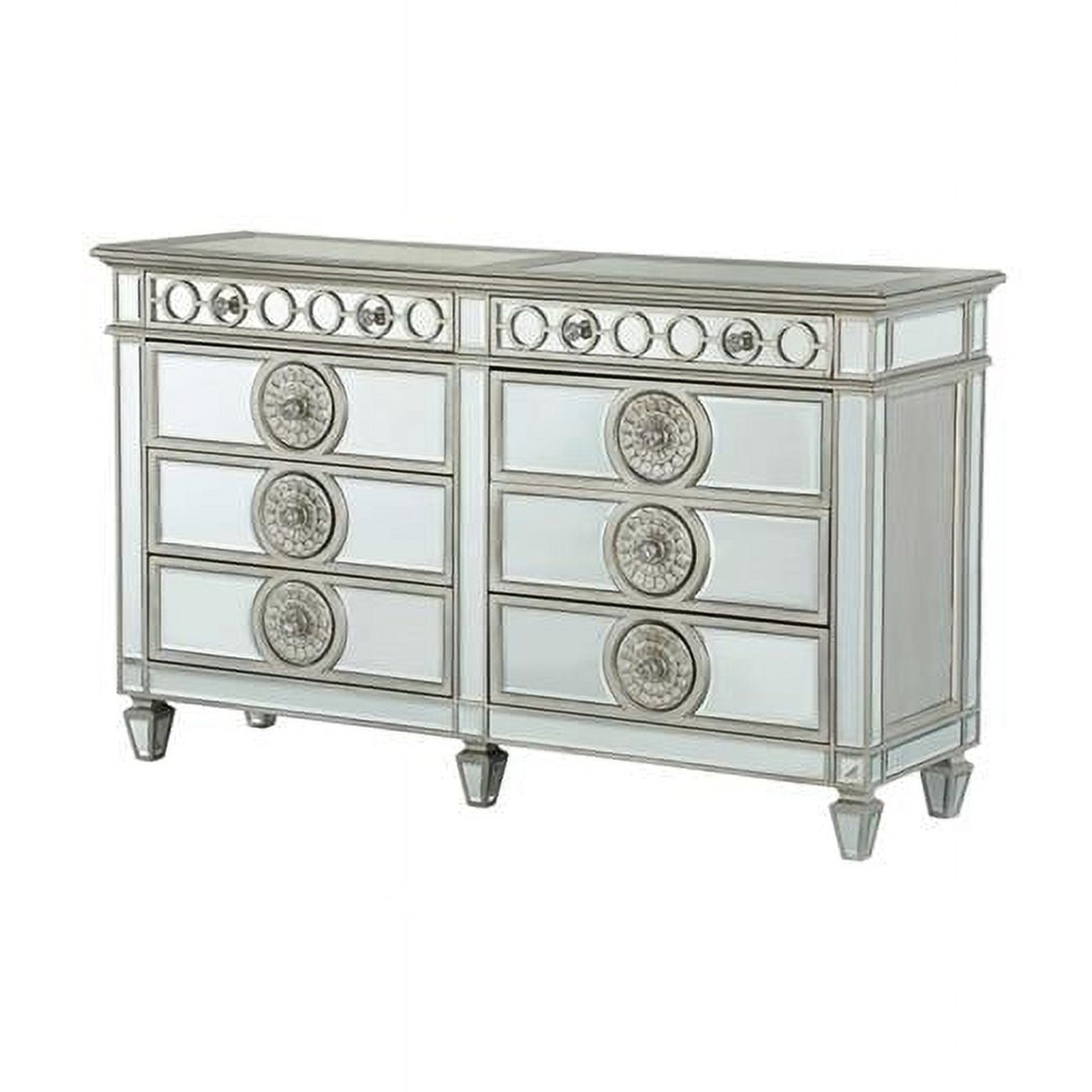 Varian 68" Mirrored White Glam Dresser with Felt Lined Drawers