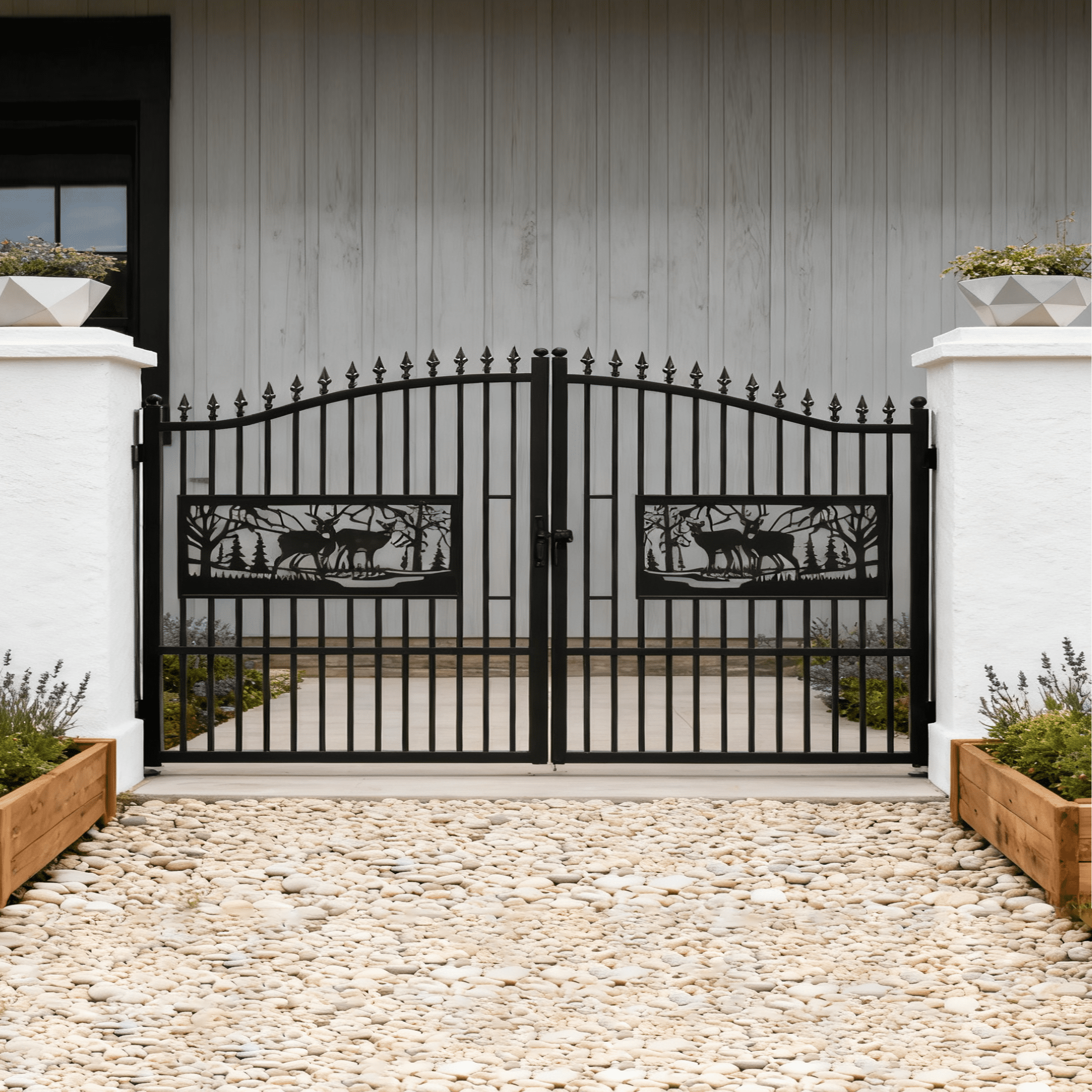 Secure Ranch Gates 20' x 7' Heavy-Duty Bi-Parting Steel Driveway Gate, Galvanized Iron ...