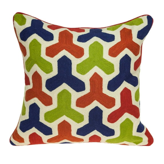 20" x 7" x 20" Handmade Transitional Red And Blue Pillow Cover With Poly Insert