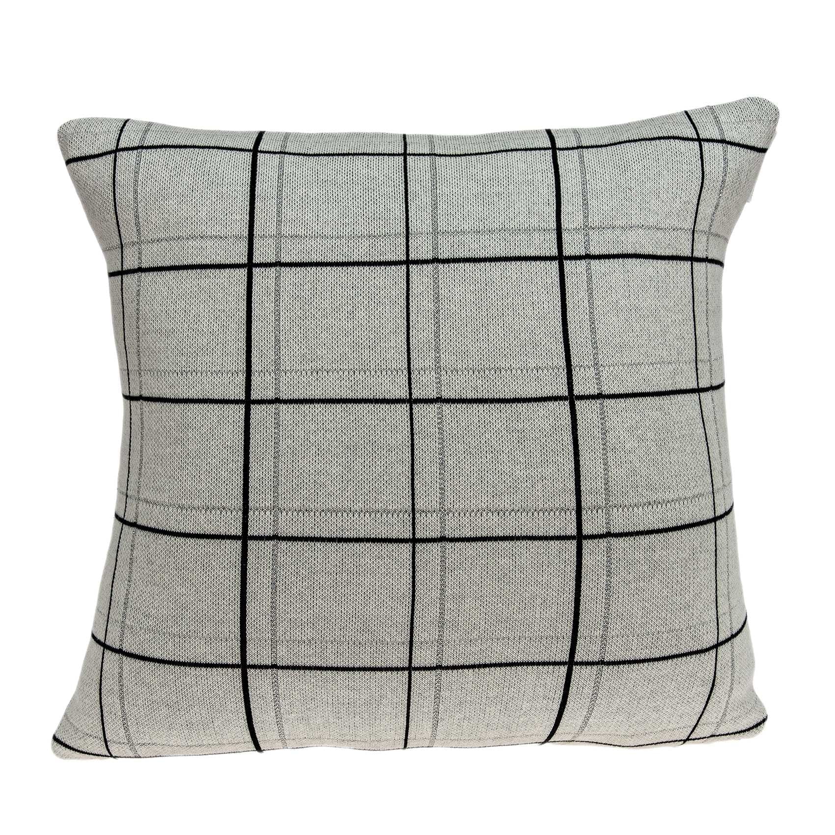 Gray Plaid Cotton Pillow Cover with Poly Insert, 20" x 20"