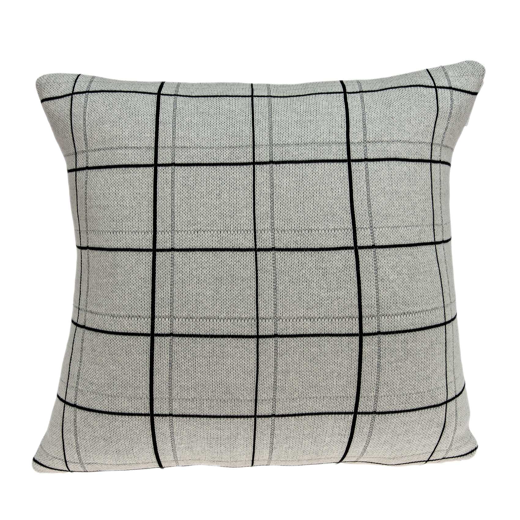 Gray Plaid Cotton Pillow Cover with Poly Insert, 20" x 20"
