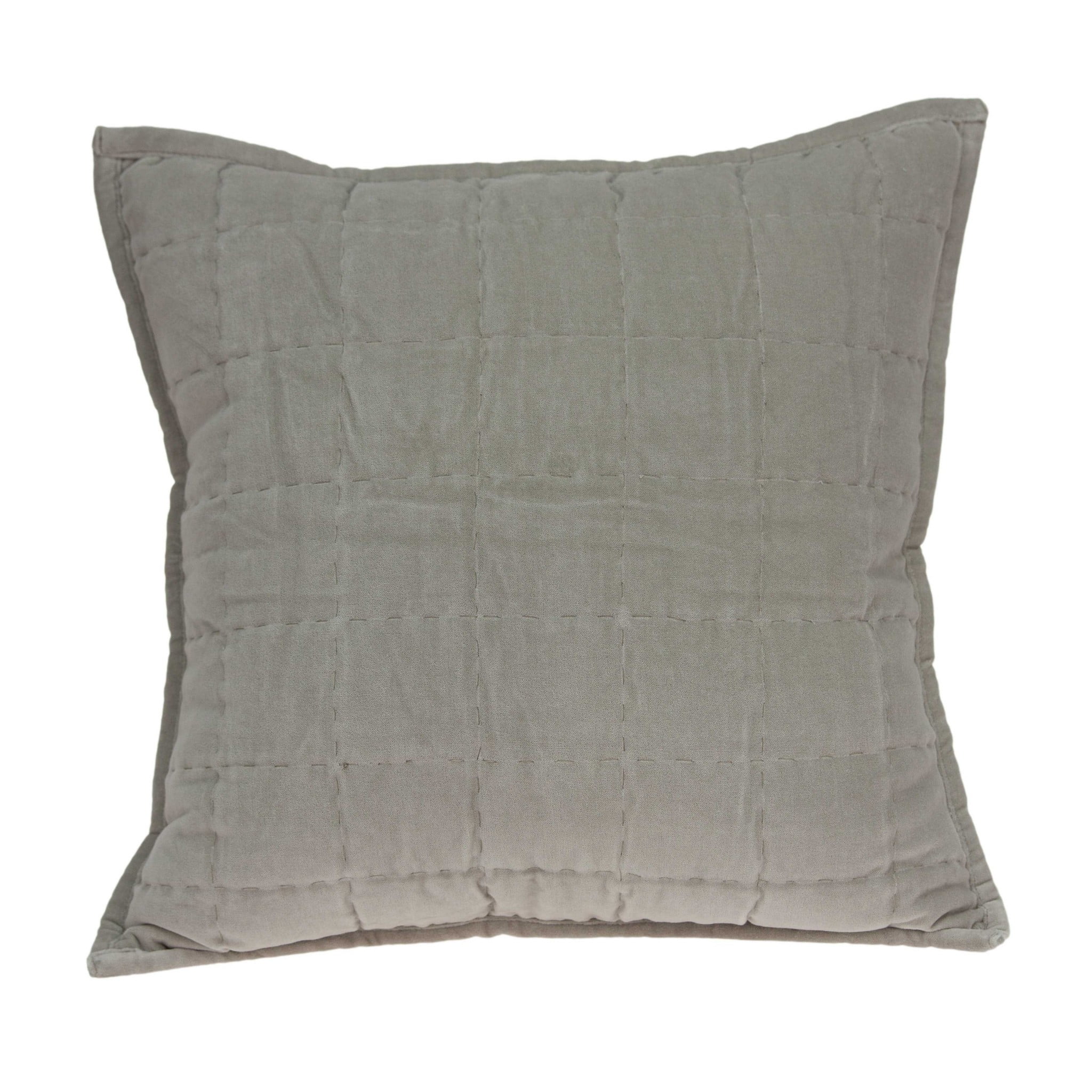 Gray Quilted Cotton Blend Square Pillow with Poly Insert