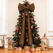 20 x 71 Inches Christmas Extra Large Velvet Bows Christmas Tree Topper Decor, Giant Xmas Tree Toppers Bows for Home Wreath, Wall Backdrop Birthday Wedding Party Christmas Decorations(Brown)