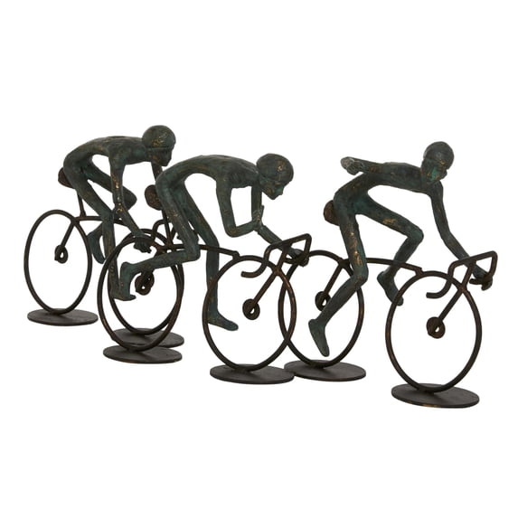 20" x 8" Bronze Polystone People Sculpture with Bike, by DecMode