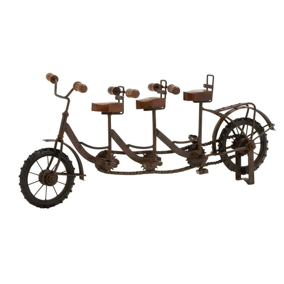 20" x 9" Brown Metal Bike Sculpture with Wood Accents, by DecMode