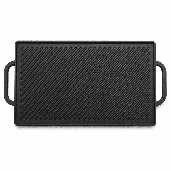 20" x 9" Cast Iron Reversible Griddle Double-Sided Stove Top and Gas Grill Pan