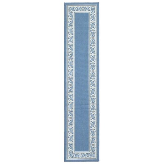 20 x 90 in. Floral Border Extra Long Rectangle Runner Rug - Blue