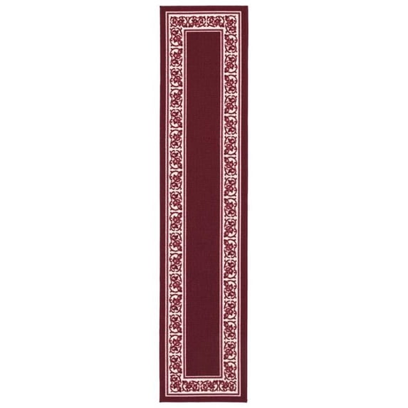 20 x 90 in. Floral Border Extra Long Rectangle Runner Rug - Burgundy