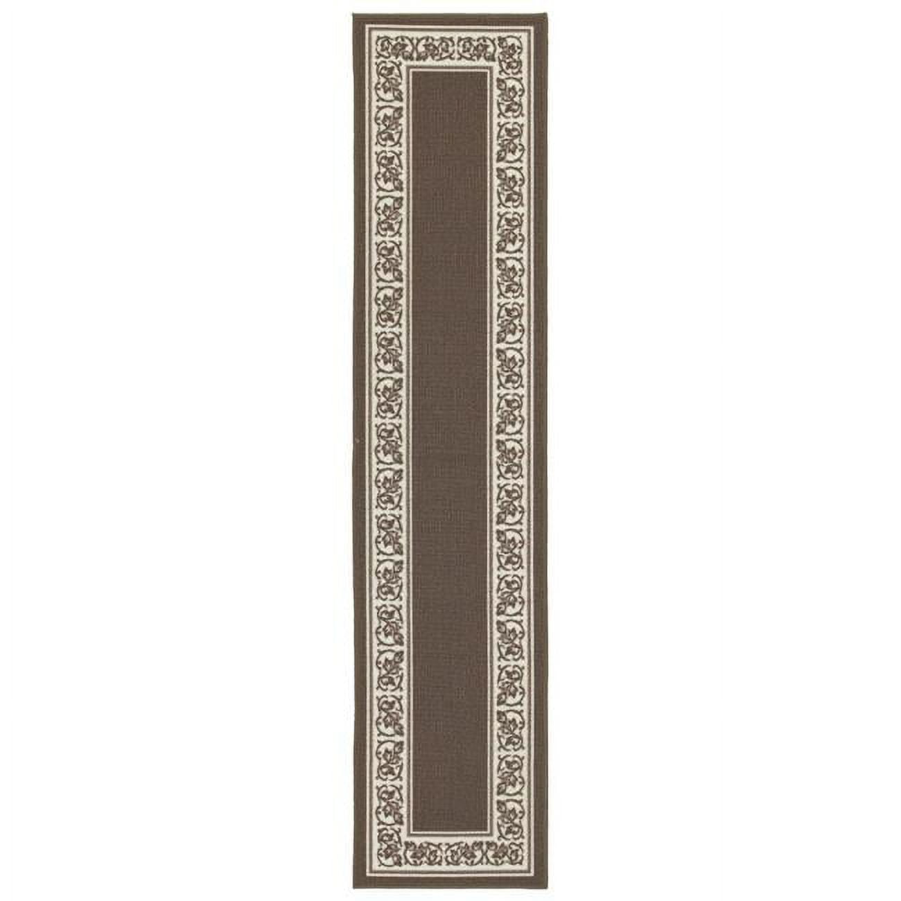 20 x 90 in. Floral Border Extra Long Rectangle Runner Rug Sand