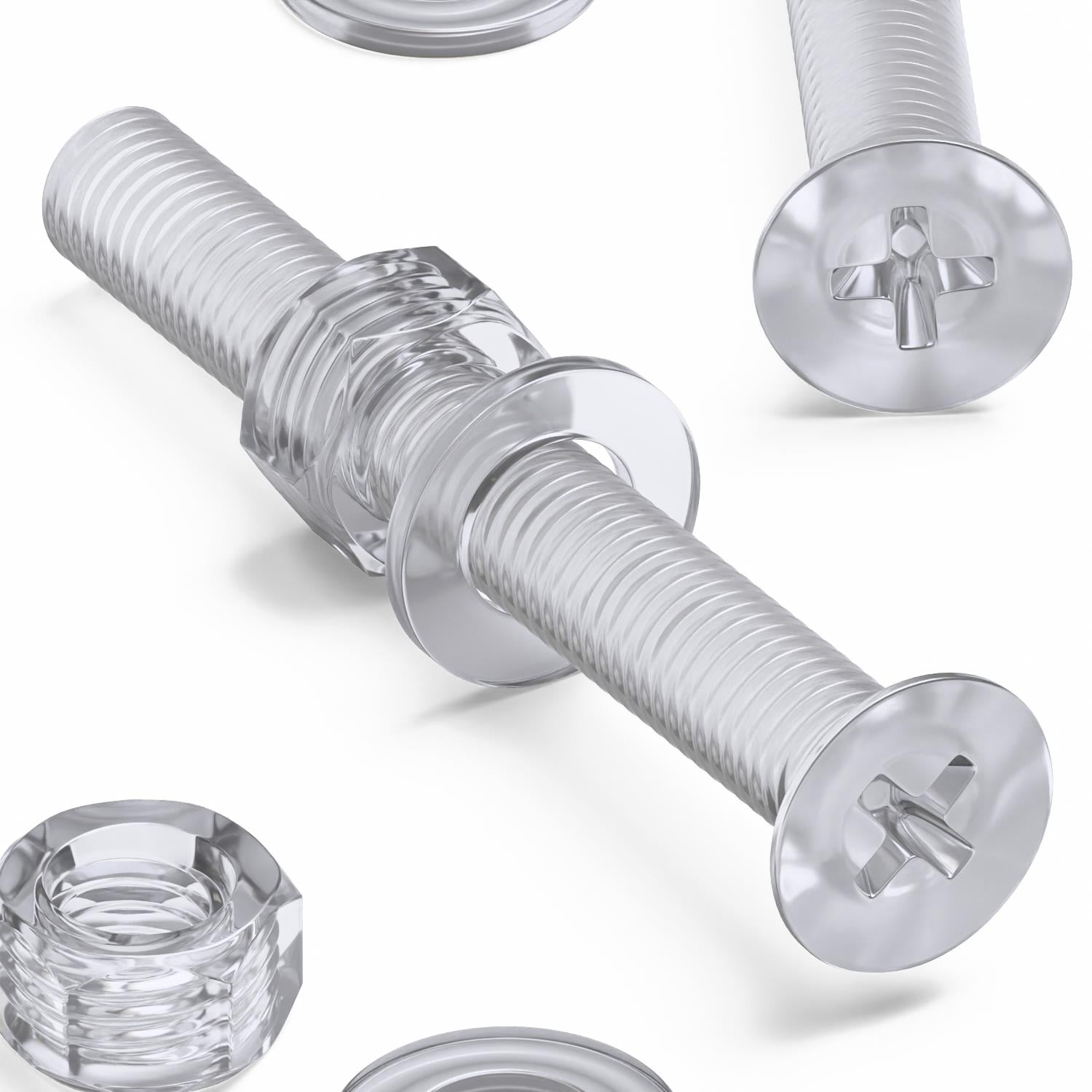 Plastic Screw Without Thread 20 x Crosshead Countersunk Screw Nuts and bolts, Transparent Clear ...