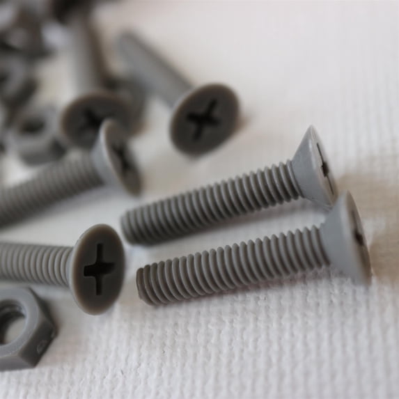 20 x Grey Countersunk Screws Polypropylene (PP) Plastic Nuts and Bolts, Washers, M4 x 20mm, Anti-Corrosion, Chemical Resistant, Gray, (5/32 x 25/32 in)